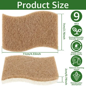 9Pcs Natural Sponges Non Scratch Scrub Sponges Efficient Cleaning Scrubber guRgB - Picture 1 of 12