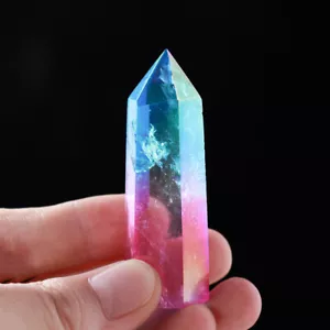 1x Titanium Aura Rainbow Quartz Point Wand Rock Specimen Healing Reiki - Picture 1 of 13