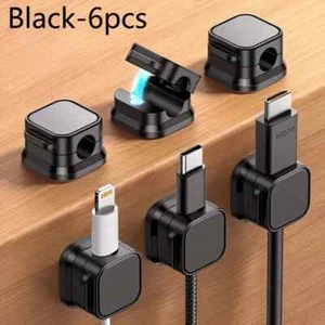 BLACK - 6 -Pack Magnetic Cable Organizer Clips adhesive wire holder - BLACK - Picture 1 of 10