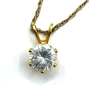 14K Gelbgold gefüllt 18 Zoll Halskette mit Solitär CZ Anhänger - Bild 1 von 8