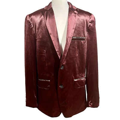 Chaqueta Blazer INC International Concepts Para Hombres L Terciopelo Noche Cena Borgoña Foto 1 de 4