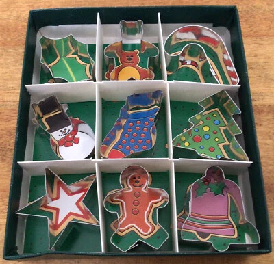 Mini cortadores de galletas navideñas de metal FOX RUN, diseño abierto, juego de 9, nuevos en caja, ee. uu. Foto 1 de 4