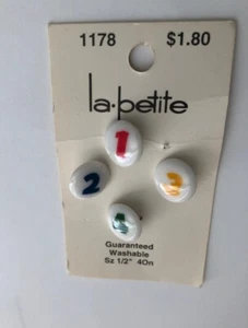 Vintage La-petite weiß 4er Set Baby Knöpfe zum Nähen, Zahlen 1,2,3,4, - Bild 1 von 2