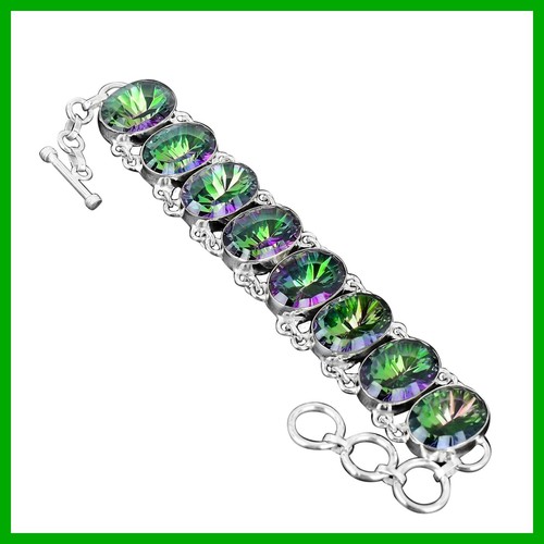 VALENTINO Bracciale compleanno argento sterling 925 ovale arcobaleno mistico topazio catena