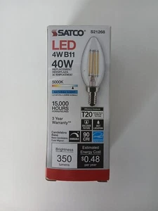LED Filament Torpedo Tip Bulb CTC 120V 4W =40W B11 Candelabra E12 5000K Daylight - Picture 1 of 2