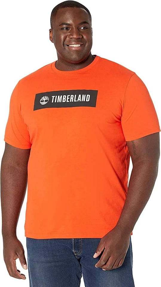 Timberland Men's Orange Block Linear Logo Short Sleeve T-Shirt Size M