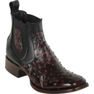Los Altos CHERRY Genuine Ostrich Full Quill Ankle Boots Square Toe EE 82BV0318 - Picture 1 of 2
