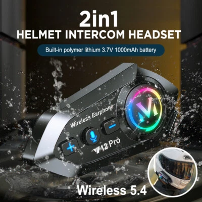 500M Helmet Communication System Helmet Speakers Intercom Bluetooth 5.4 Headset - image 1 of 4