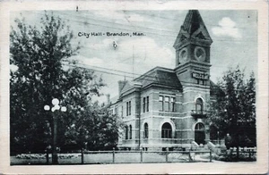 Original City Hall, Brandon Manitoba "Welcome" Public Building Vintage RPPC - Bild 1 von 2