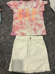 Cat & Jack Girls White Denim Skirt Size L 10/12 Pink Gap Top Set - Picture 1 of 4