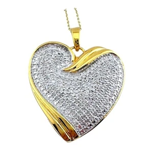 Bold & Beautiful 1 ct "Whole Heart" Diamond Necklace  - 14kt Gold Over Sterling - Picture 1 of 14