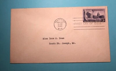 US Stamps FDC # 957 Wisconsin Statehood, 100th Anniv. - Image 1 of 2