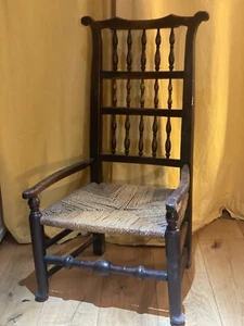Georgian oak spindle back envelope rush seated Lancashire Chair 1800'~1820' - Picture 1 of 9