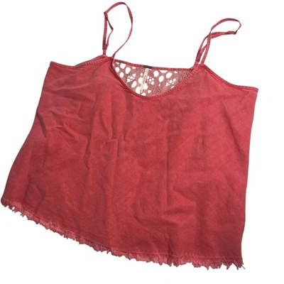 Free People Mediano Coral Tanque Crochet Deshilachado Correas Ajustables Envejecidas Foto 1 de 4