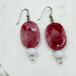orecchini pendenti grandi argento sterling rosa rodocrosite pietra sfaccettata - Foto 1 di 8