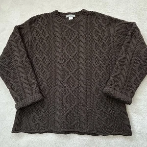 J Crew Herren Medium handgestrickt Wolle Pullover braun Fischer Zopfmuster Grobstrick - Bild 1 von 5