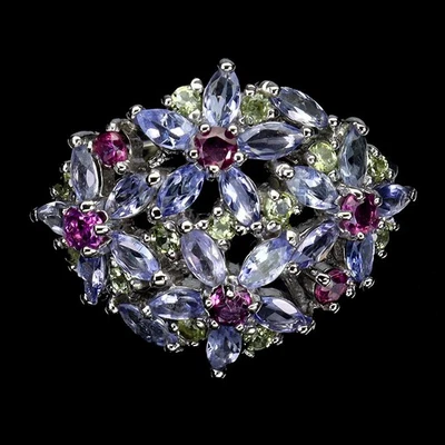 925 Sterling Silver Ring Tanzanite Rhodolite Natural Gemstone Jewelry Sz 8.5 - Image 1 of 4