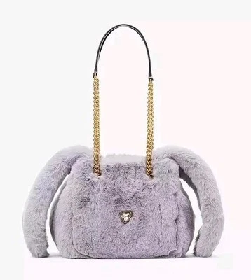 Nuevo Auténtico Bolso Pequeño Kate Spade Esponjoso Adornado Conejo Púrpura Imitación Piel Foto 1 de 4