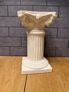 8” X 4” White Ceramic Greek/Roman Column Styled Pedestal with Angel Faces on Top - Picture 1 of 9