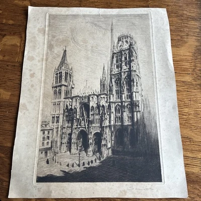 Rare Antique ROUEN CATHEDRAL Etching, Cathedral SIGNED and numbered - Image 1 of 4