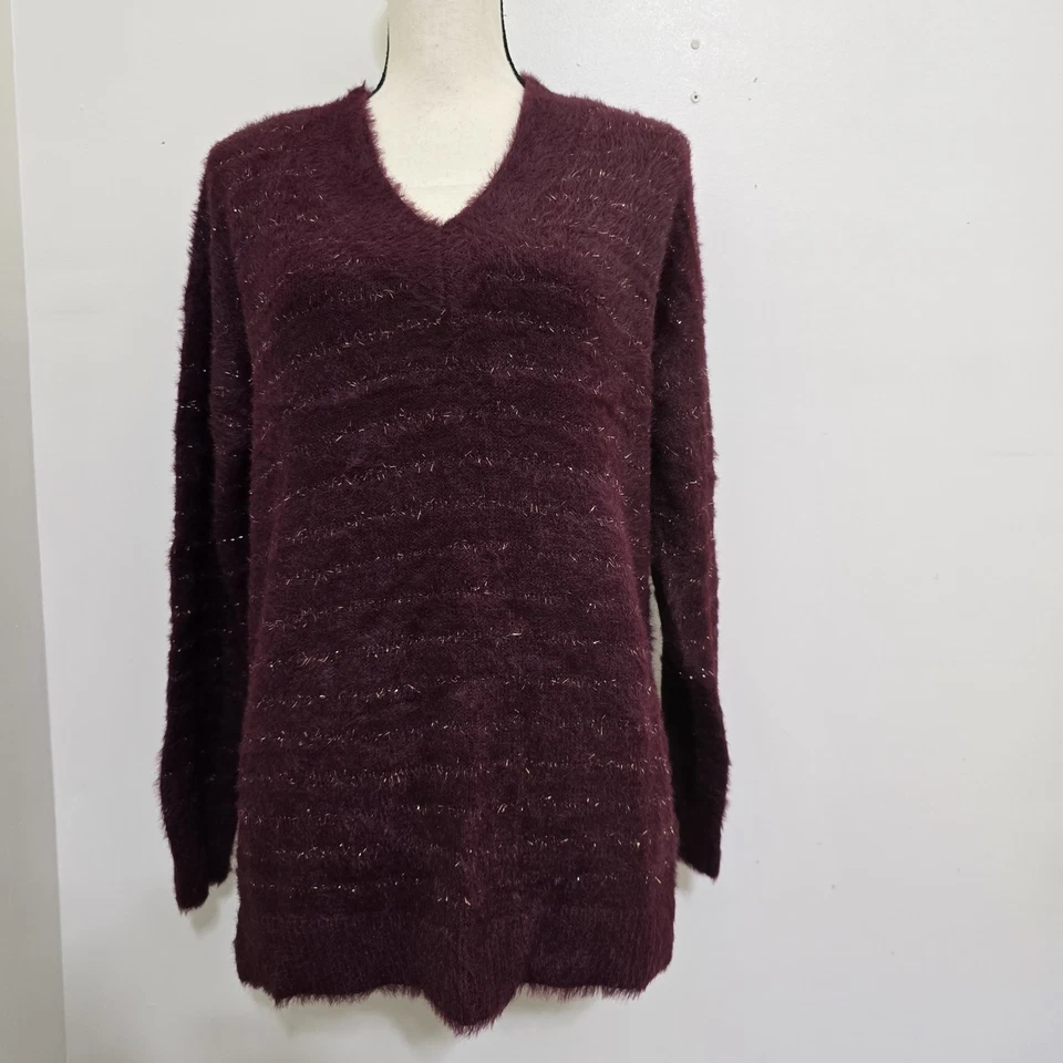 INC International Concepts size Medium Fuzzy Metallic V Neck Pullover Sweater - Image 1 of 4