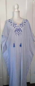 Womens One Size Fits All Blue & White Stripe Cafton/Housedress/Gown-National - Picture 1 of 4