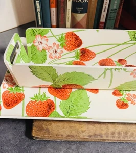 2 Strawberries Top of the Table Karen Match MatesTray Vintage MCM Graphic 70s - Picture 1 of 11