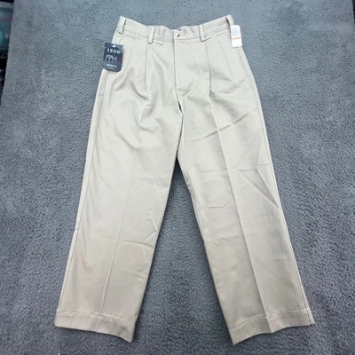 Pantalones chinos IZOD caqui doble pliegue ajuste métrico sin manchas sin arrugas Foto 1 de 4