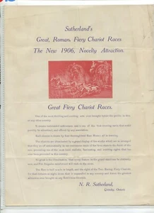 Manual publicitario SUTHERLANDS GREAT FIERY CHARIOT RACES 1906 Grimsby Ontario - Imagen 1 de 1