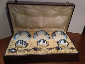 De colección. Juego de 3 tazas de té de porcelana estilo francés con superposición plateada en original Estuche - Imagen 1 de 12