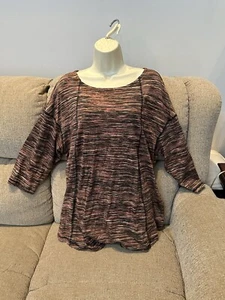 Christopher & Banks Restyled Women Top Black Rose Brown White Long Sleeve 1X - Picture 1 of 5