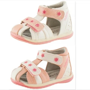 NEW BABY GIRLS LEATHER LINED SANDALS T BAR WALK CLOSED TOES HOLIDAY SUMMER SHOES - Picture 1 of 12
