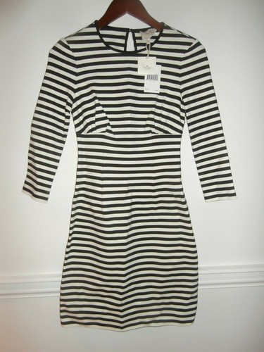 Abito KATE SPADE nero bianco a righe manica lunga 00 nuovo con etichetta $378