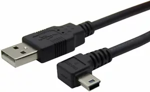 Right Angle Mini USB Cable Fast Data Sync Lead Charger Camera PC 2 Metre Black - Picture 1 of 10