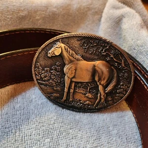3-D DDD Herren Western Leder Gürtel 38 - mit Montana Silberschmied Messingschnalle Pferd - Bild 1 von 6