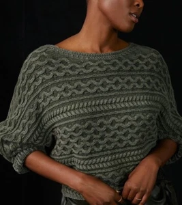 Pilcro Women's Green Chunky Cable-Knit Cropped Fisherman Sweater Boxy Size XL - Picture 1 of 20