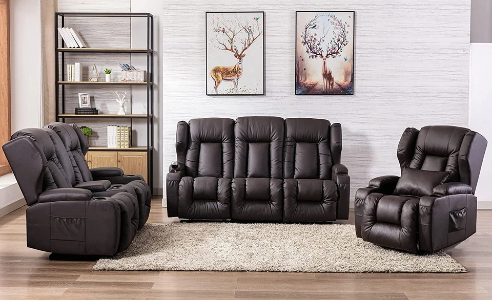 PU Leather Recliner Sofa Chair Set Manual Recliner Loveseat Couch for LivingRoom - Image 1 of 1