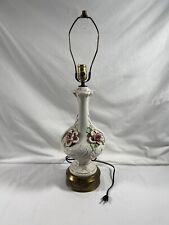 Vintage Porcelain Capodimonte Ivory Pink Roses Green Leaves Table Lamp #39 READ