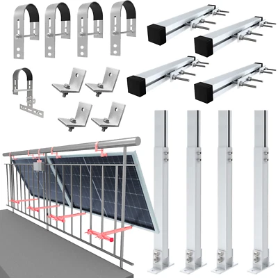 FIREND24 Balkonkraftwerkhalterung Geländer Befestigung für 2 Solarmodule 0° & 25-45° RUND