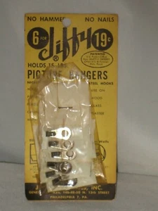 5 Vintage Jiffy Bilderaufhänger ohne Hammer ohne Nägel hält 15 Pfund Made in USA - Bild 1 von 7