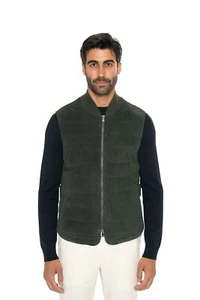 4500$ ISAIA NAPOLI Dark Forest Green Vest Jacket Lambskin Leather 40 US / 50 EU - Picture 1 of 7
