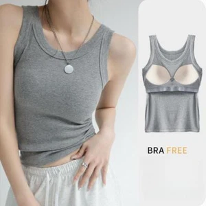 Women's Ribbed Tank Top – Summer Basic Camisole with Chest Pad - Picture 1 of 24