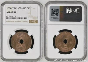 C5995 Rare Congo Belgian 5 Centimes Leopold II 1888 /7 NGC MS65 -> Make Offer - Picture 1 of 3