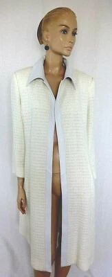 NEW DOUGLAS HANNANT WHITE TWEED WITH LEATHER TRIM COAT SIZE 18 - Image 1 of 4