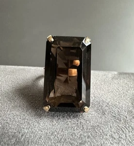 Anillo gigante de cuarzo con topacio ahumado de oro amarillo macizo de 14 k Vantage, tamaño: 8 - Imagen 1 de 6