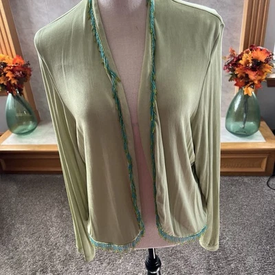 CÁRDIGAN ABIERTO VINTAGE CITIKNIT XL VERDE CUENTAS LARGO SLVS 90% ACETATO 10% SPANDEX Foto 1 de 4