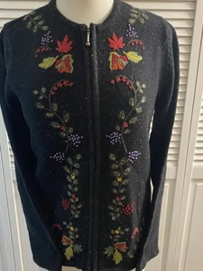Women's Croft & Barrow Sz Small Full Zip Cardigan Silk Floral Embroidery - Picture 1 of 11