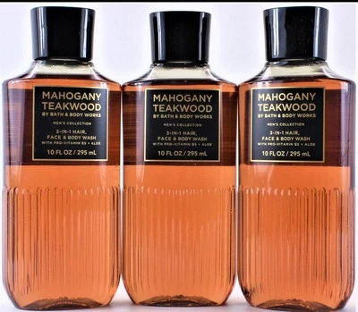 LOTE de 3 gel de lavado corporal facial para cabello Bath & Body Works MADERA DE TECA DE CAOBA 3-1 para hombre 10 oz Foto 1 de 2