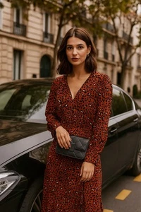 Eloquii rostbeige schwarz Leopardenmuster Langarm Wickelkleid, Neu mit Etikett Größe 20 - Bild 1 von 5