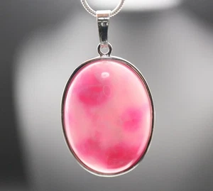 GJ69 GESCHENK SET -> JADE (beh) PINK MIX OVAL EDELSTEIN ANHÄNGER +SILBER-KETTE W - Bild 1 von 3